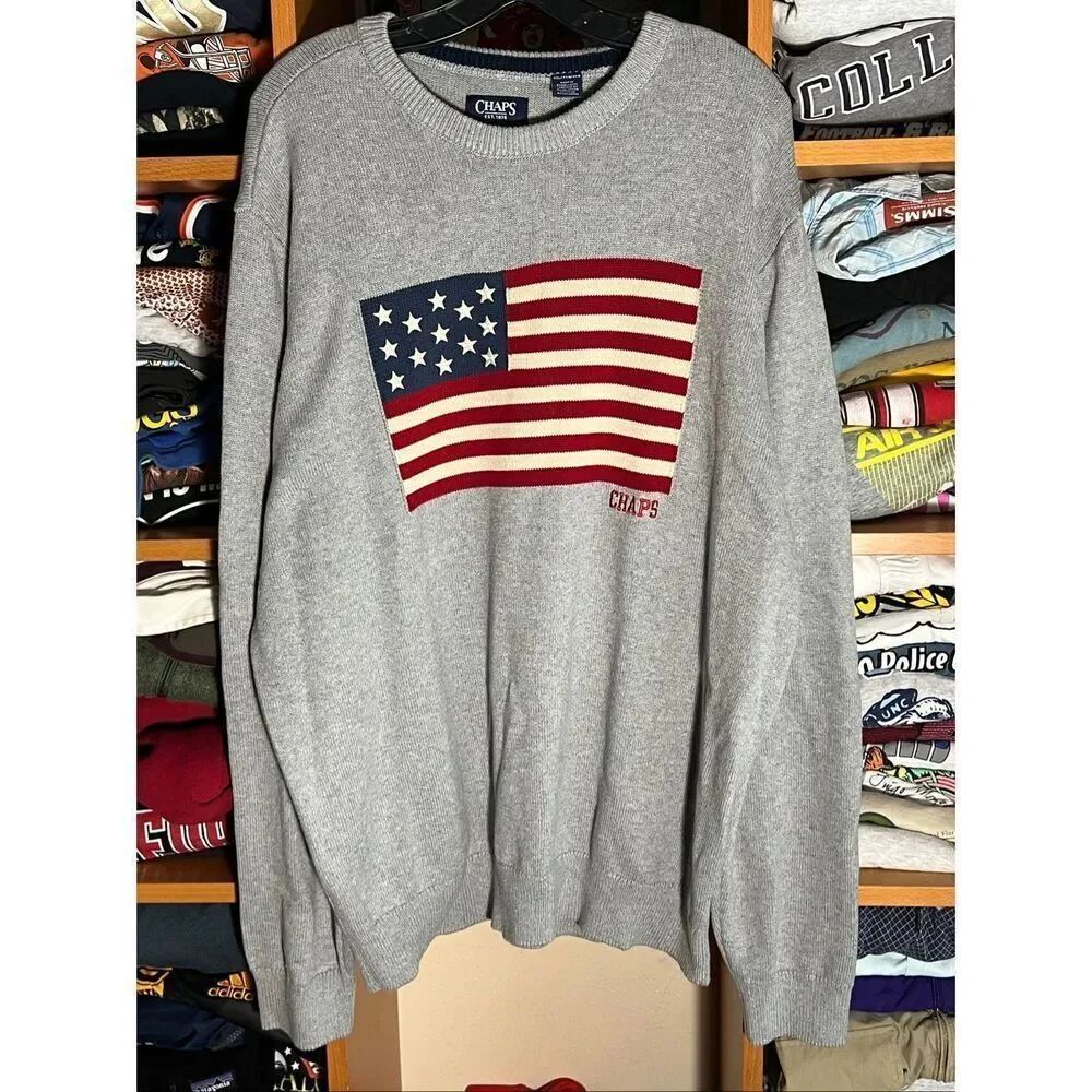 Chaps Ralph Lauren Knit USA American Flag Sweater